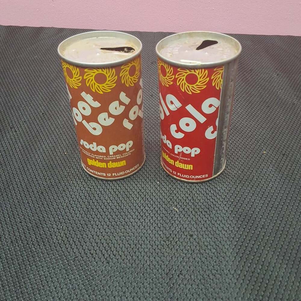 Golden Dawn Vintage Cola And Root Beer Steel Soda Cans